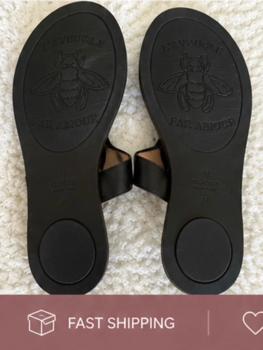 Gucci Black Leather Thong Sandals with Antique Gold Double G